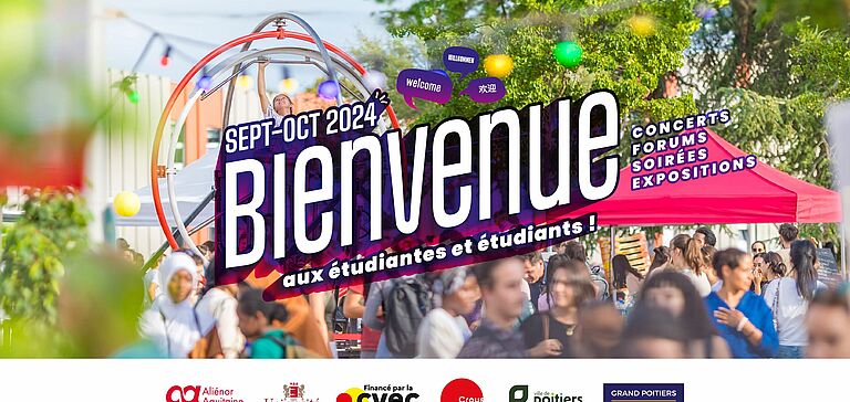 Bannière “Bienvenue aux étudiants, événement Sept-Oct 2024, logos des sponsors.”