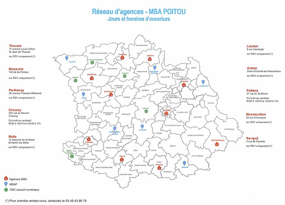 Réseau d'agences - MSA Poitou - Jours et horaires d'ouverture - Agrandir l'image (fenêtre modale)