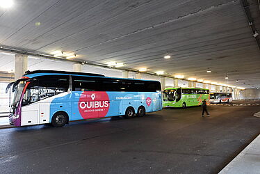 Bus stationnés dans une gare routière