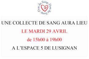 Visuel de la collecte de sang à Lusignan le mardi 29 avril 2025