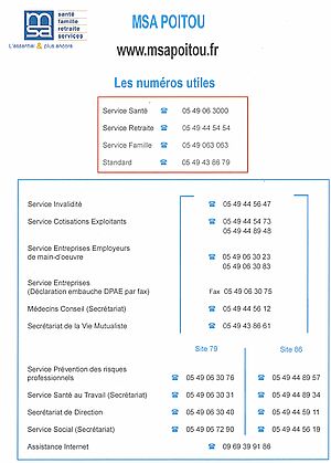 Numéros utiles MSA Poitou - Agrandir l'image (fenêtre modale)